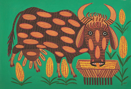 Зелена картина з коровою